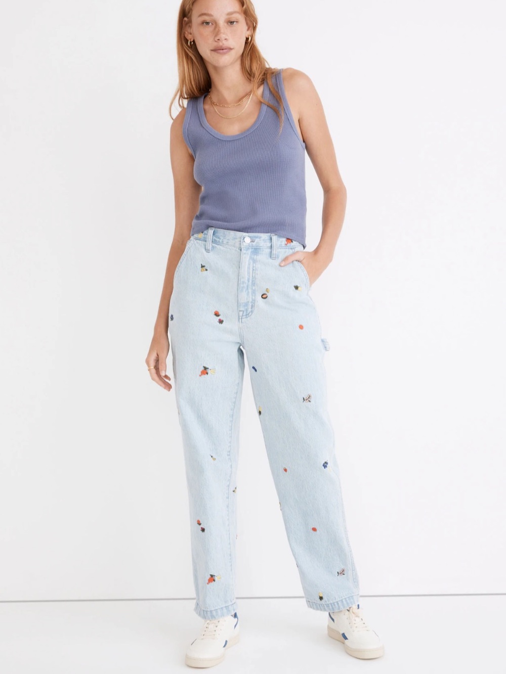 Madewell Baggy Straight Leg Carpenter Jeans Fruit Embroidered cotton